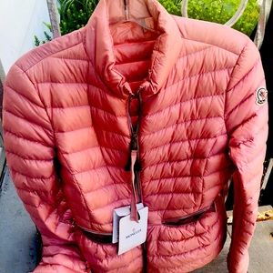 Pink puffer moncler coat
